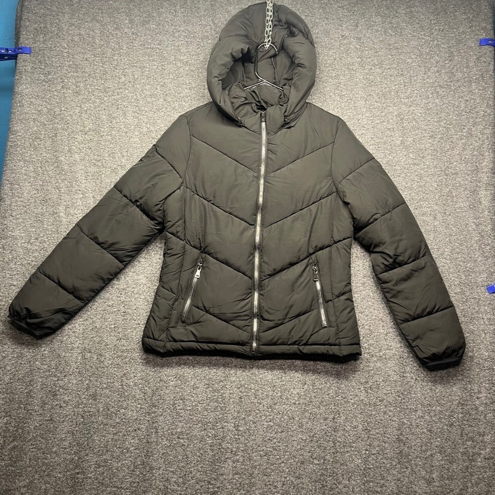 Snobbish Collection Jacket Womens Medium Black Puffer Hooded Chevron SN1239